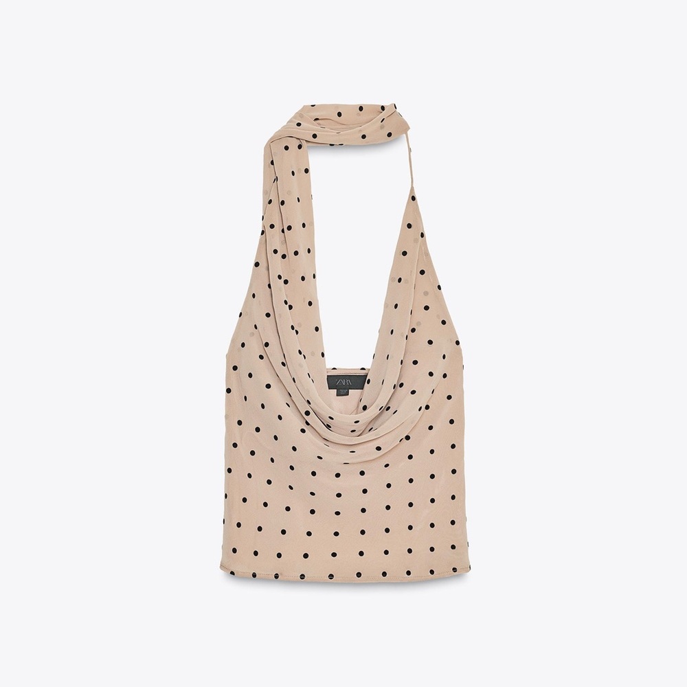 ZARA polka dot halter scarf top in beige